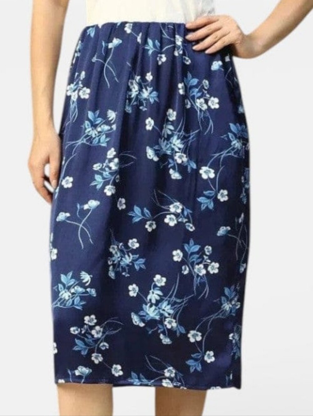 Blair Petite Large Blue Floral Skirt Vintage Stretch Waist Pencil